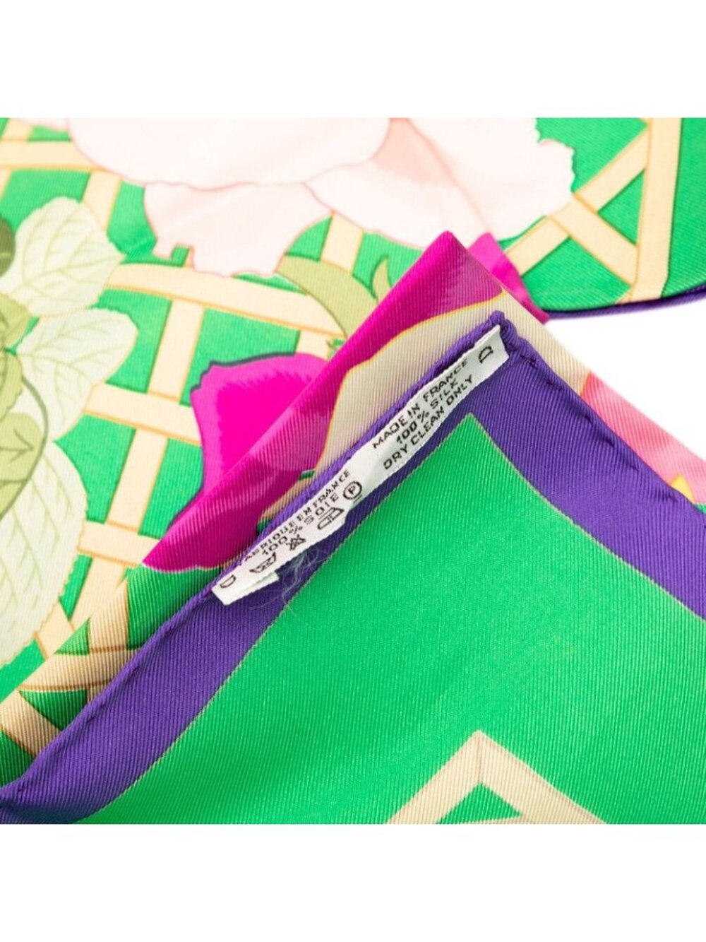 Hermes Carre 90 Roseraie Rose Garden Scarf Green Multicolor Silk - Picture 10 of 10
